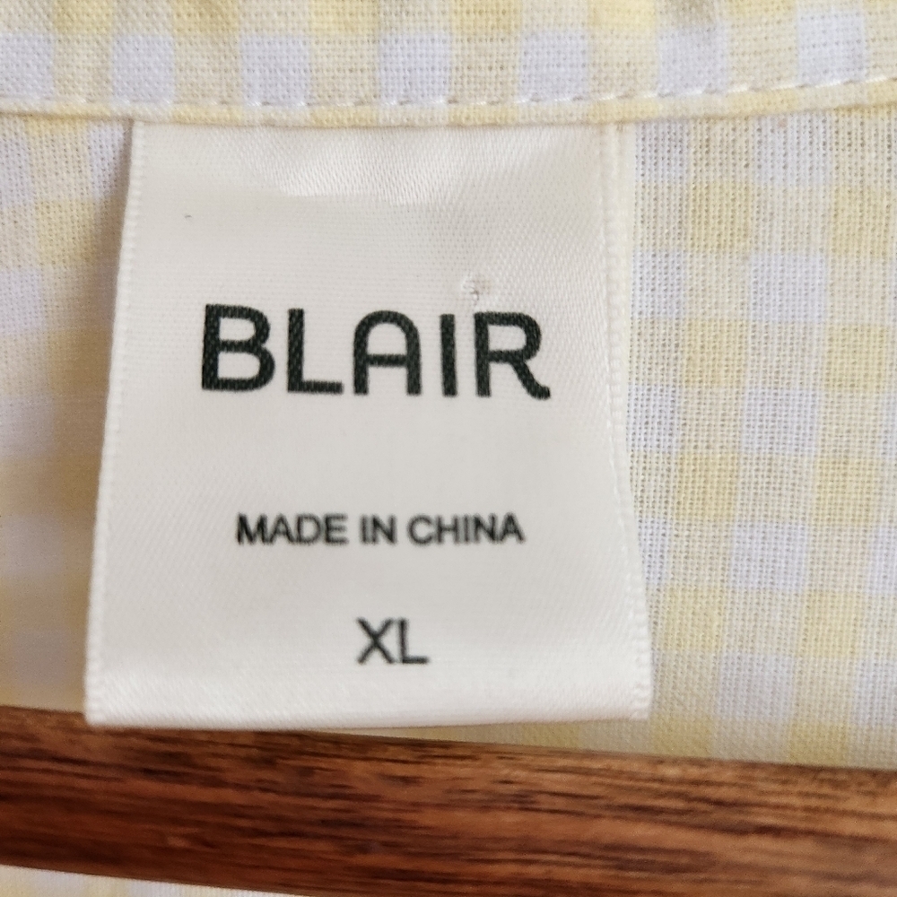 Button down shirt Gingham Collared V-neck Cotton blend yellow white BLAIR NWOT - Picture 11 of 12